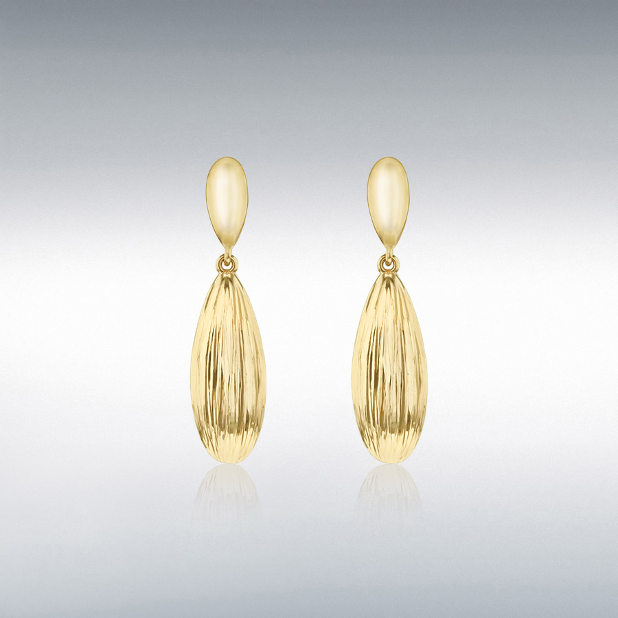 9ct Gold Diamond Cut Teardrop Drop Earrings