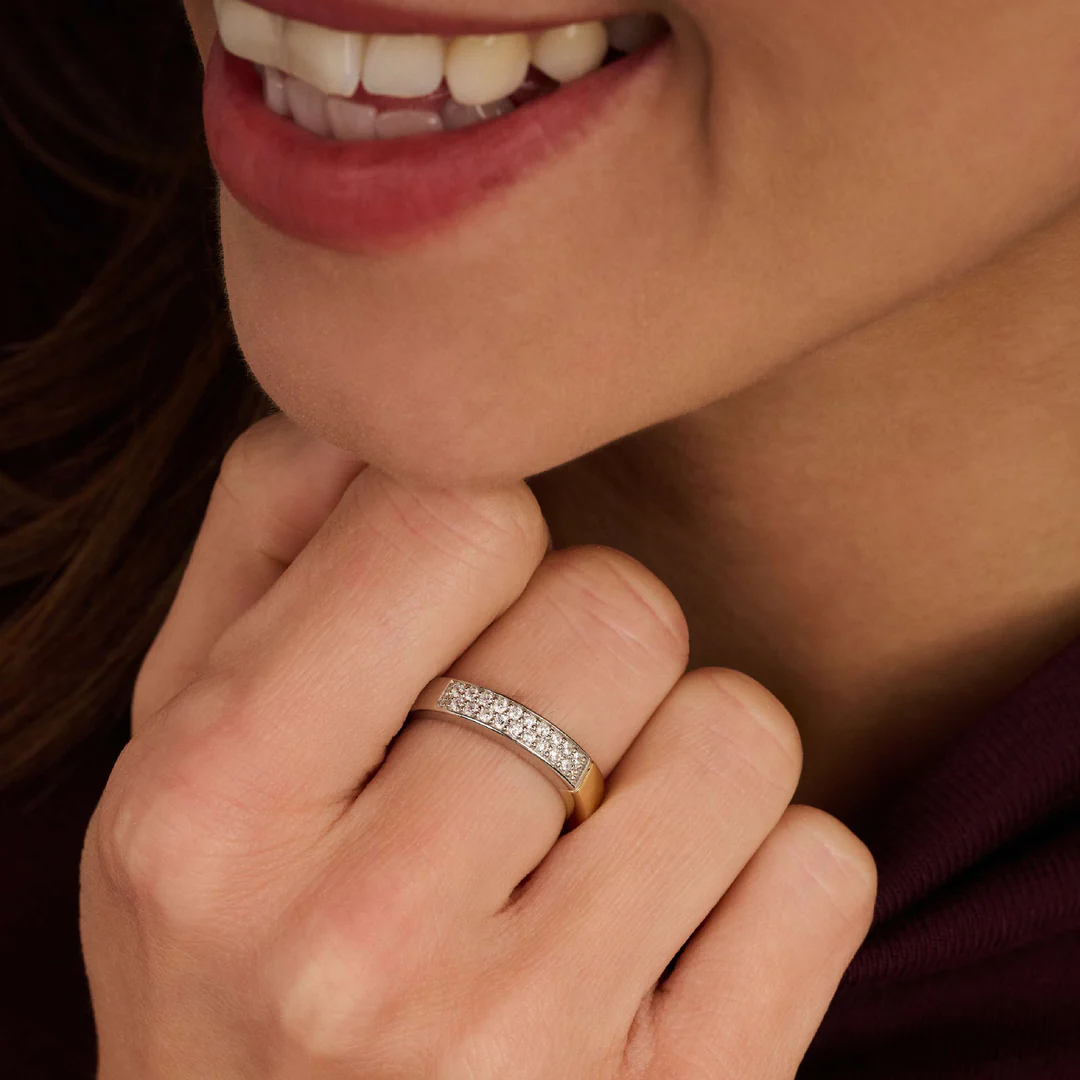 TI SENTO Contrast Sterling Silver & Gold Plated Cubic Zirconia Set Ring