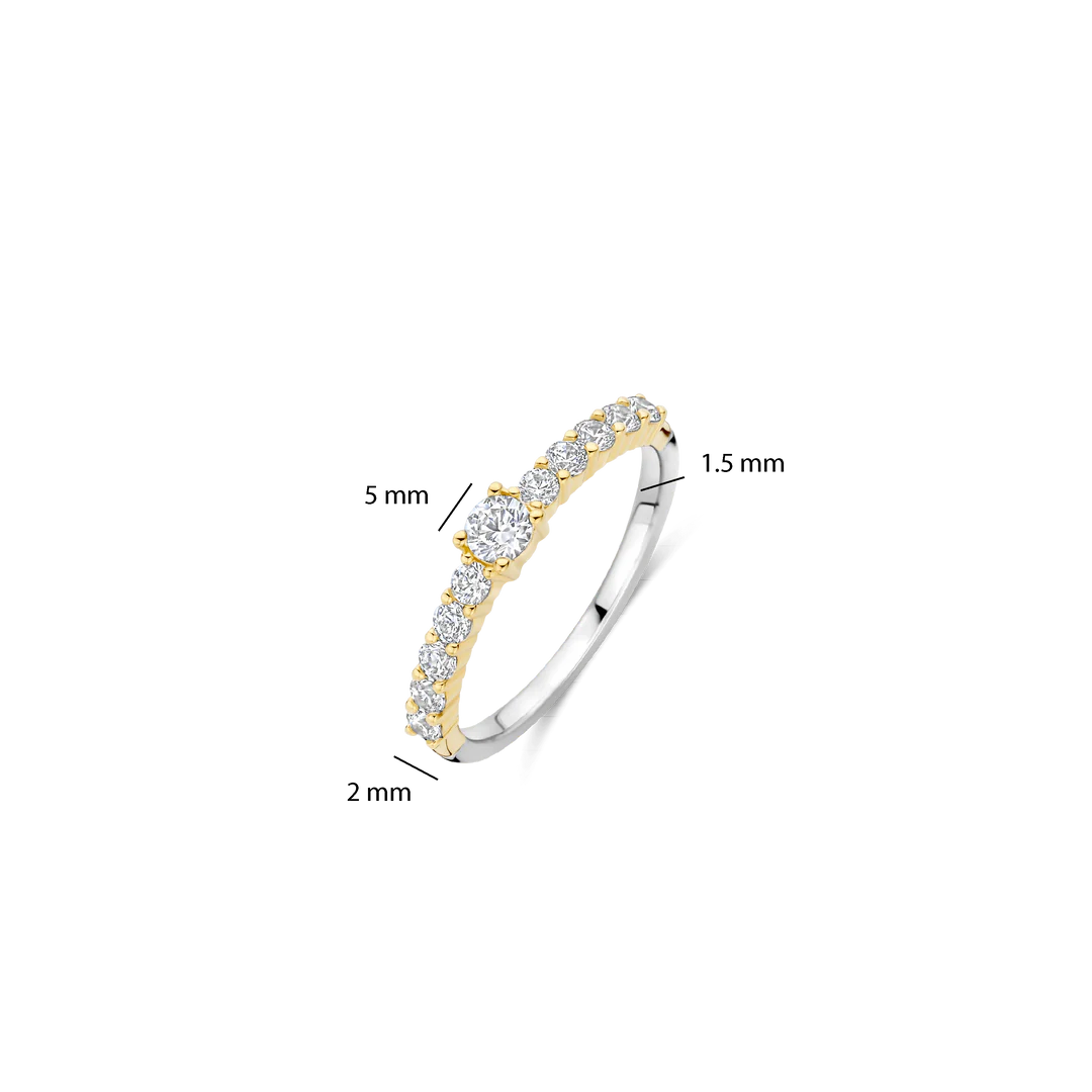 TI SENTO Sterling Silver & Gold Plated Cubic Zirconia Set Tennis Ring with stone