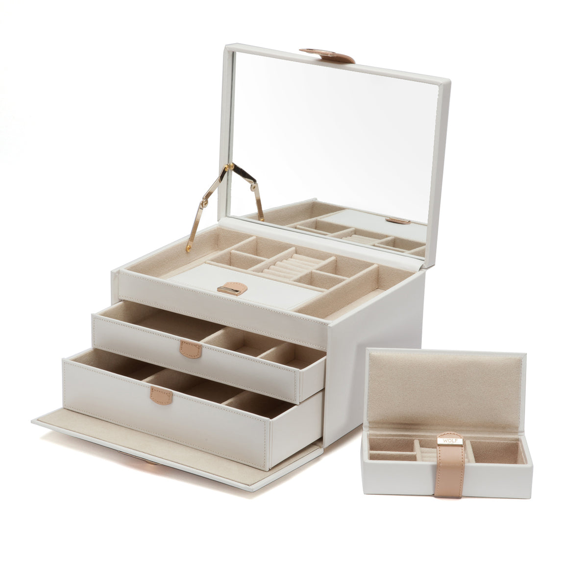 WOLF Chloé Cream Medium Jewellery Box & Travel Case 301053