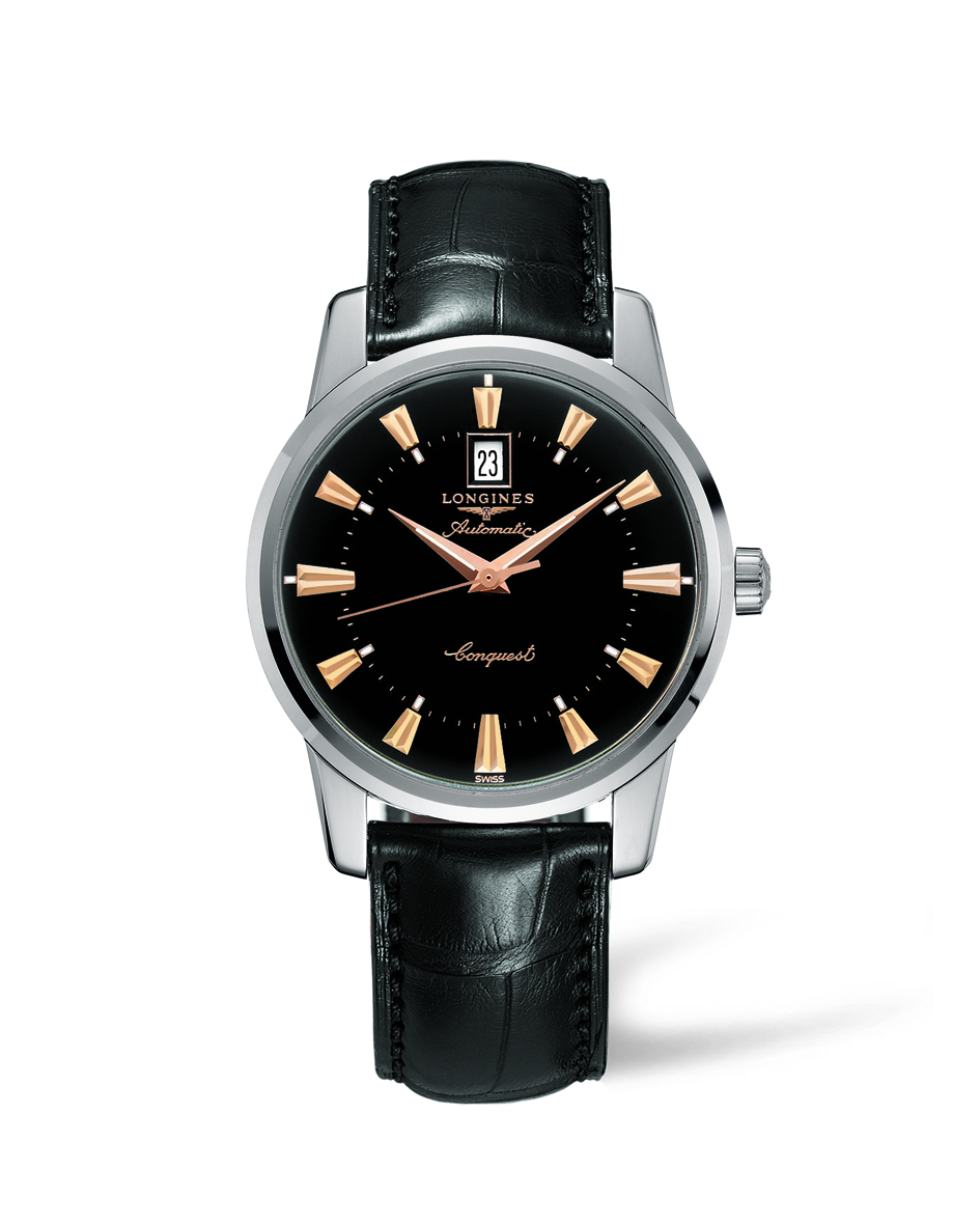 Longines Heritage Conquest Black Dial Stainless Steel Mens Watch L16454524