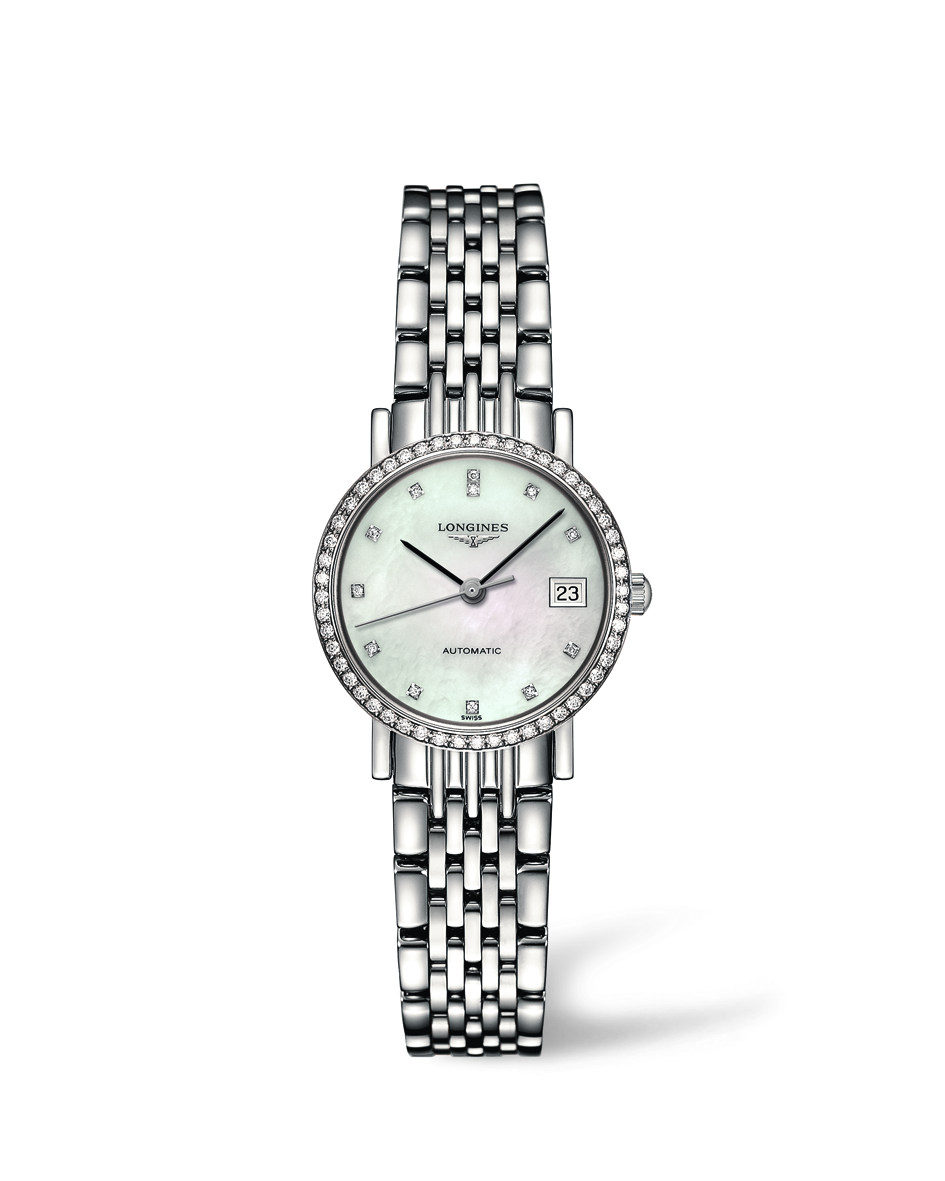 Longines Elegant Collection Mother of Pearl Dial Diamond Set Stainless Steel Womens Watch L43090876