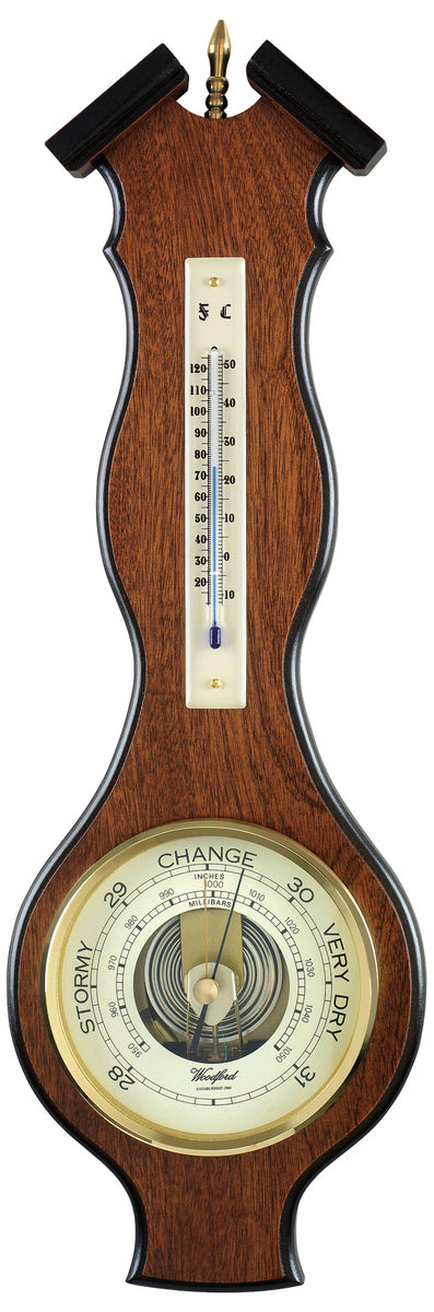 Woodford Mahogany Regency Aneroid Banjo Barometer & Thermometer 1603