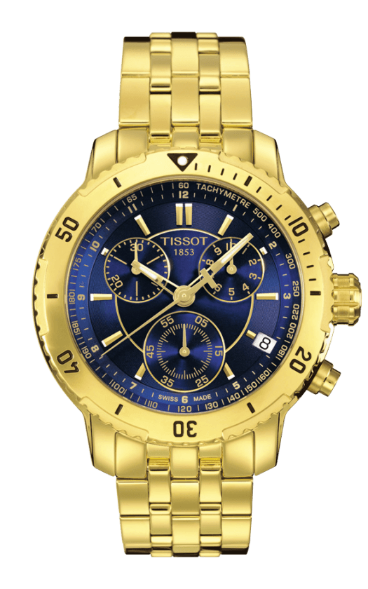 Tissot PRS 200 Blue Dial PVD Gold Plated Mens Quartz Chronograph Watch T0674173304100