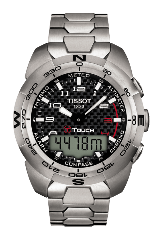 Tissot T-Touch Expert Black Carbon Dial Titanium Tactile Multi-function Quartz Watch T0134204420200