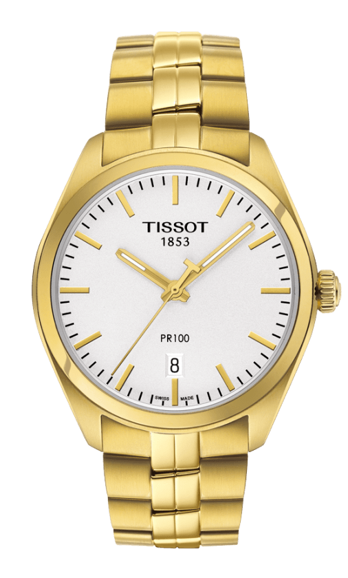 Tissot PR 100 Silver Dial PVD Gold Plated Mens Quartz Watch T1014103303100