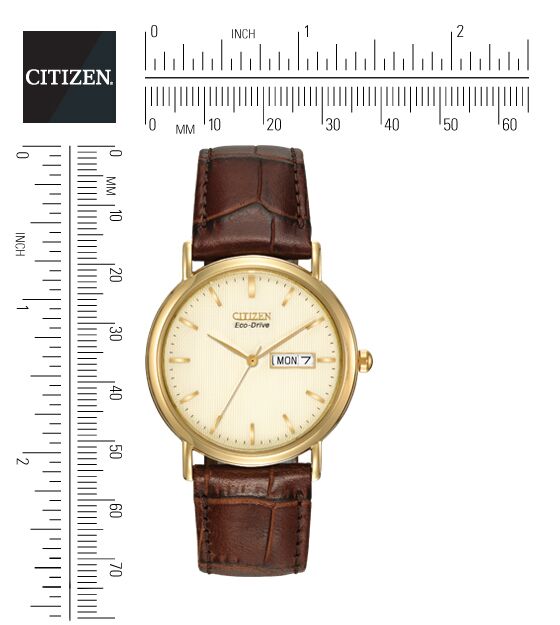 Citizen Eco-Drive Champagne Cream Dial Gold Plated Day-Date Mens Watch BM8242-08P