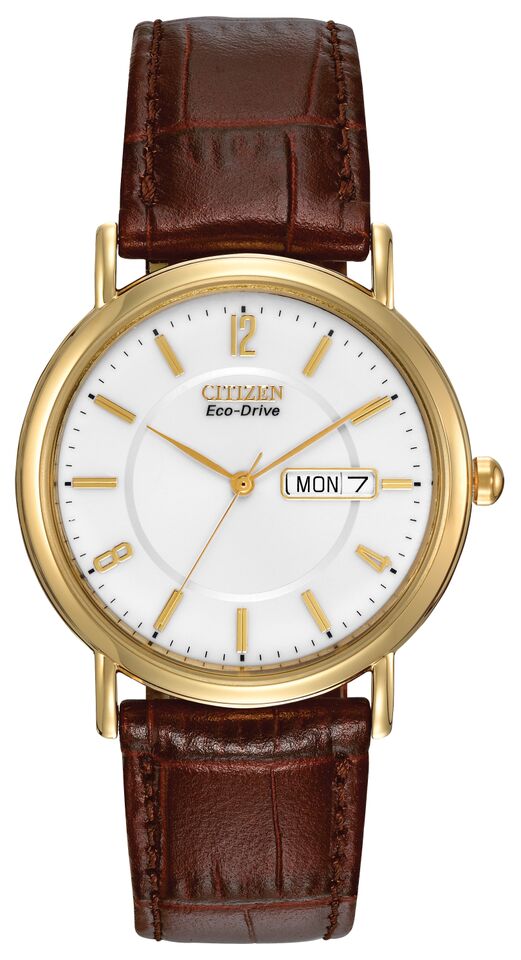 Citizen Eco-Drive White Dial Gold Plated Day-Date Mens Watch
