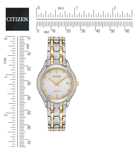 Citizen Eco-Drive Silhouette White Dial Diamond Set Two Tone Ladies Watch GA1064-56A