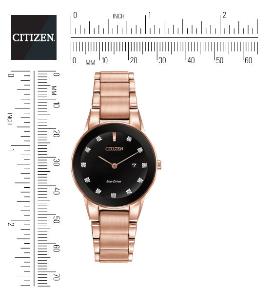 Citizen Eco-Drive Axiom Diamond Set Black Dial Rose Gold Plated Womens Watch GA1058-59Q