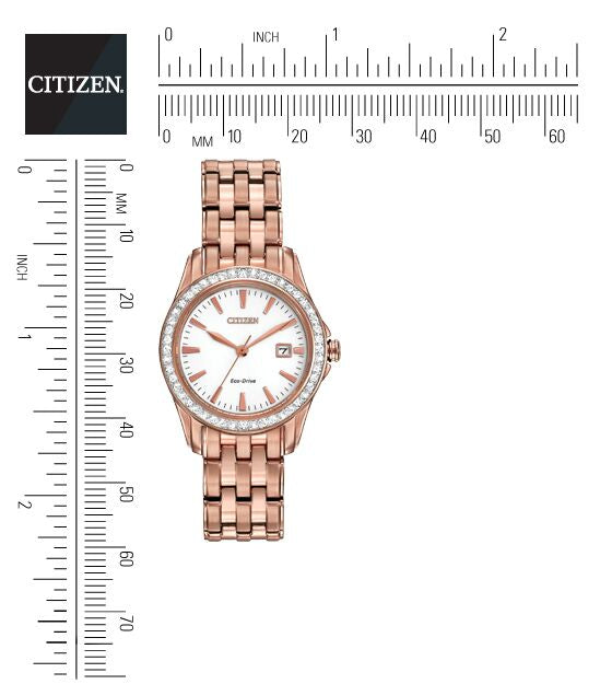 Citizen Eco-Drive Silhouette Crystal White Dial Rose Gold Plated Womens Watch EW1903-52A