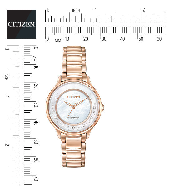 Citizen Eco-Drive Citizen L Circle of Time Mother of Pearl Dial Diamond Set Rose Gold Plated Watch EM0382-86D