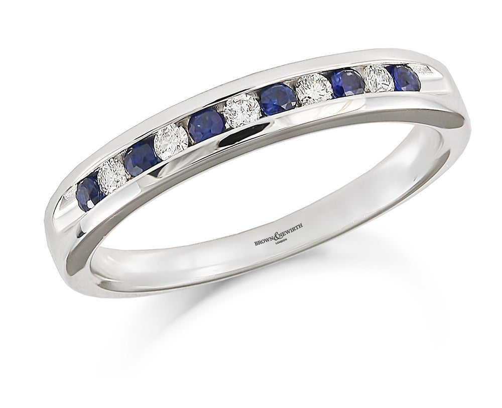 Brown & Newirth 18ct White Gold 0.25ct Brilliant Cut Diamond & Sapphire Channel Set Half Eternity Ring HET946BS