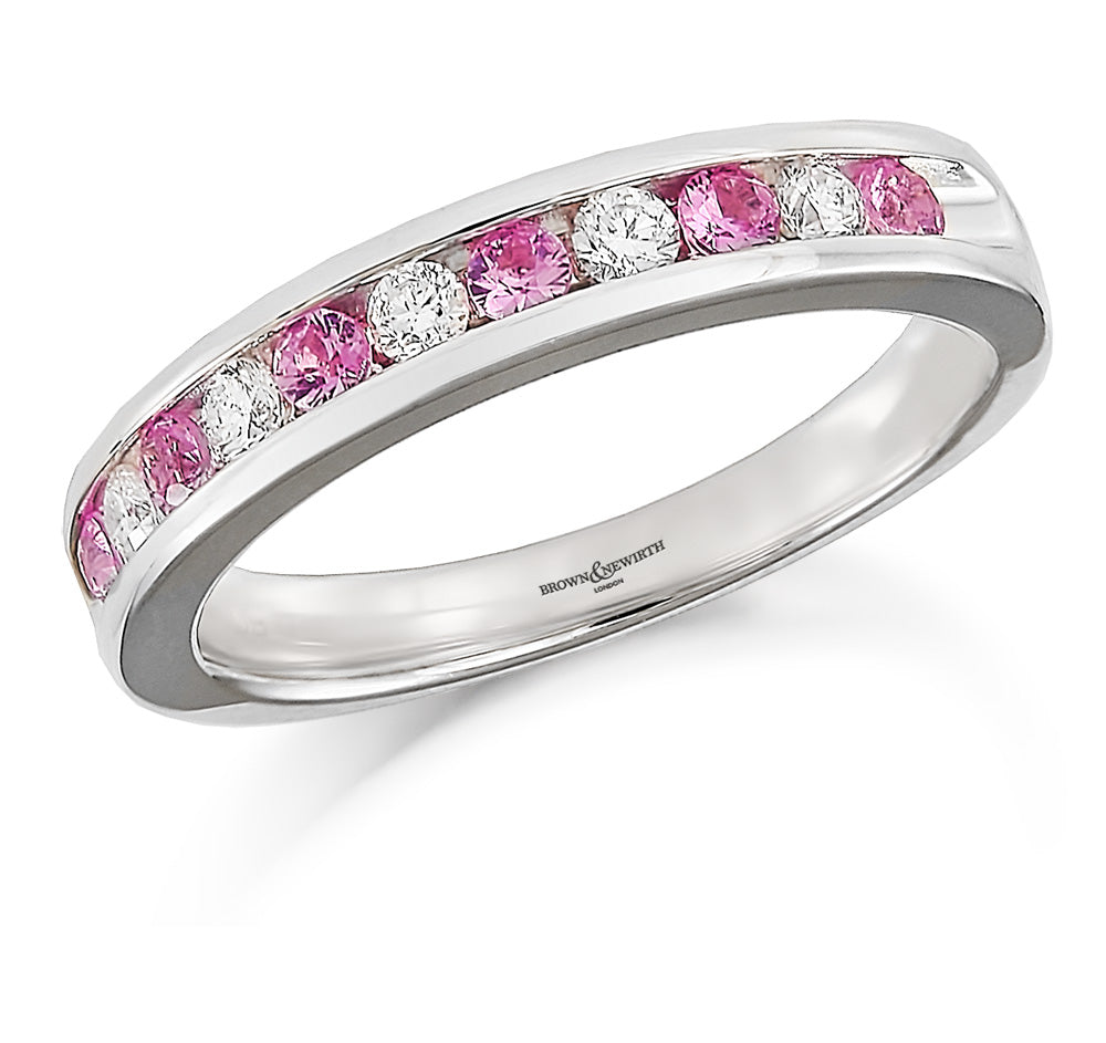 Brown & Newirth 18ct White Gold 0.50ct Brilliant Cut Diamond & Pink Sapphire Channel Set Half Eternity Ring HET948PS