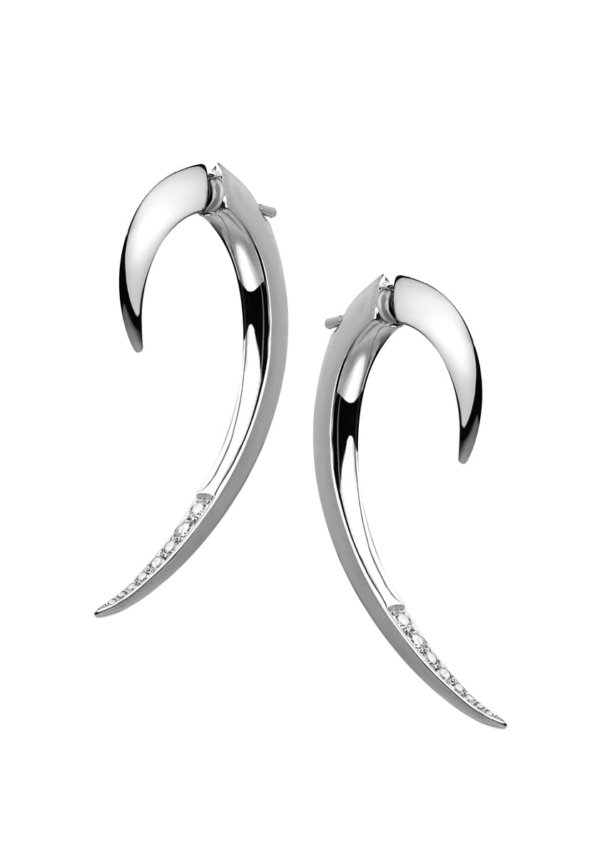 Shaun Leane Signature Silver & Diamond Hook Earrings (Size 0) SLS613