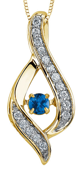 9ct Canadian Gold Pulse Sapphire & Diamond Set Ribbon style Pendant Necklace P3070YW/25C-10 SAP