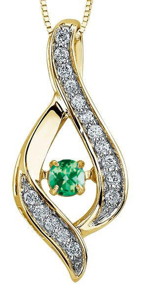 9ct Canadian Gold Pulse Emerald & Diamond Set Ribbon style Pendant Necklace P3070YW/25C-10 EM