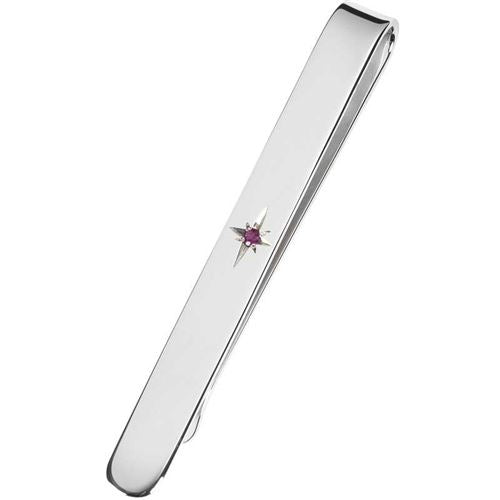 Sterling Silver Ruby Set Bar Tie Slide 9357