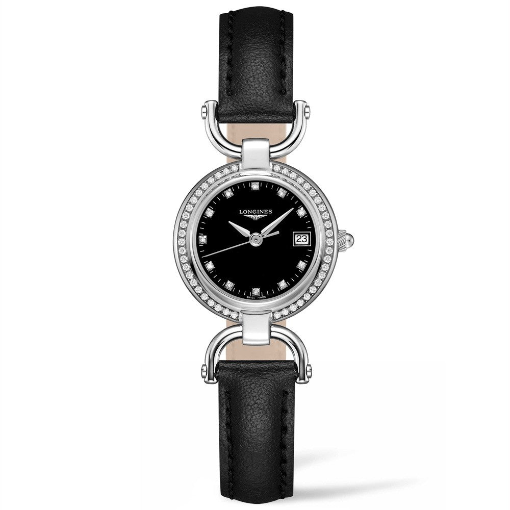 Longines Equestrian Collection Black Dial Stainless Steel Diamond Set Womens Quartz Watch L61300570