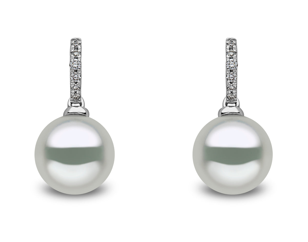 YOKO London 18ct White Gold Cultured Freshwater Pearl & Diamond Set Drop Earrings