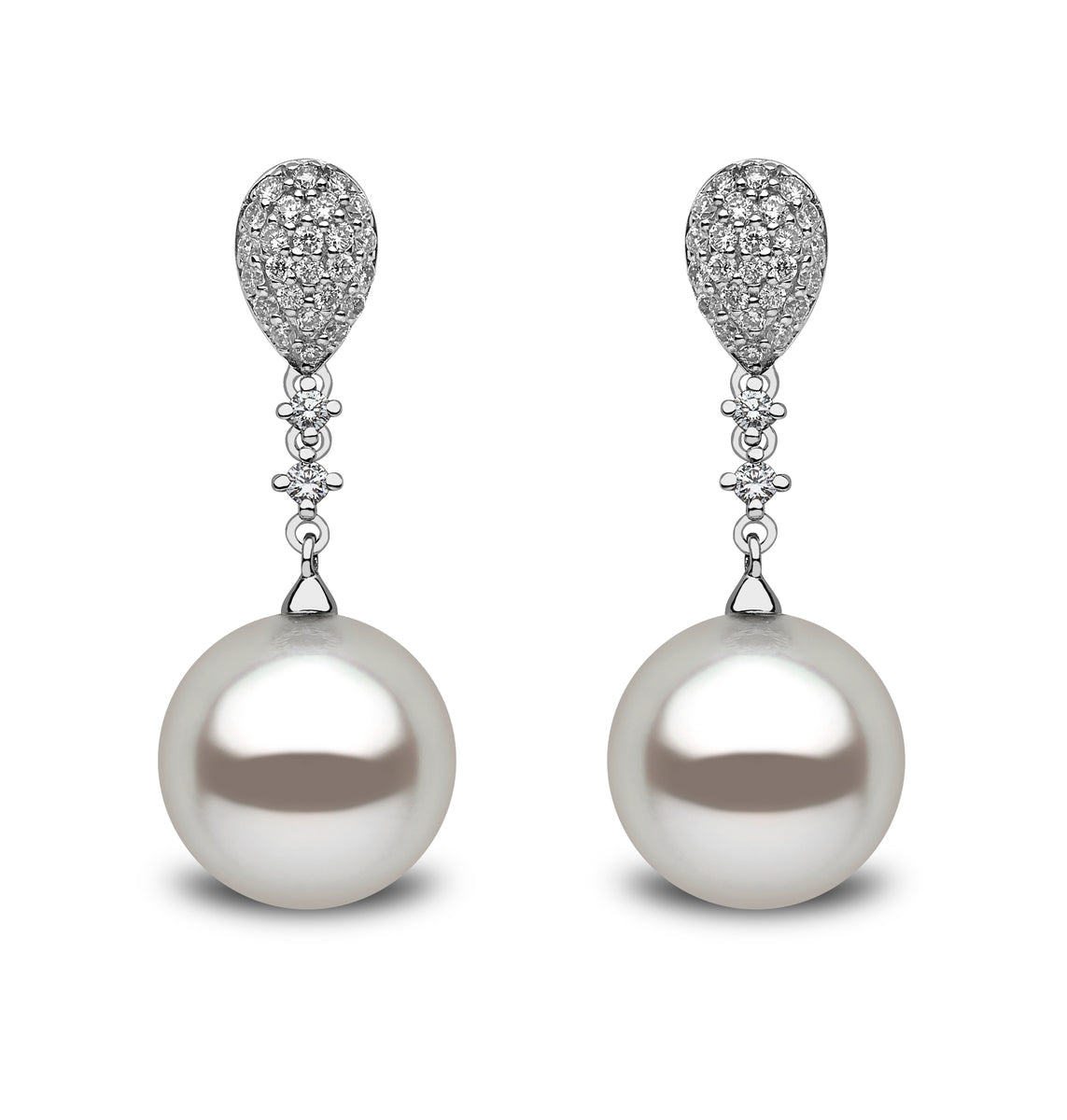 YOKO London 18ct White Gold Cultured Freshwater Pearl & Diamond Set Drop Earrings