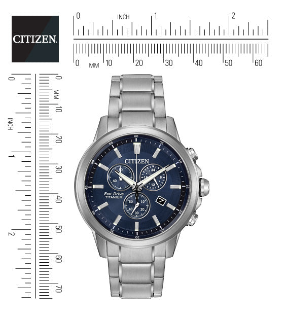 Citizen Eco-Drive Blue Dial Titanium Mens Chronograph Watch AT2340-56L