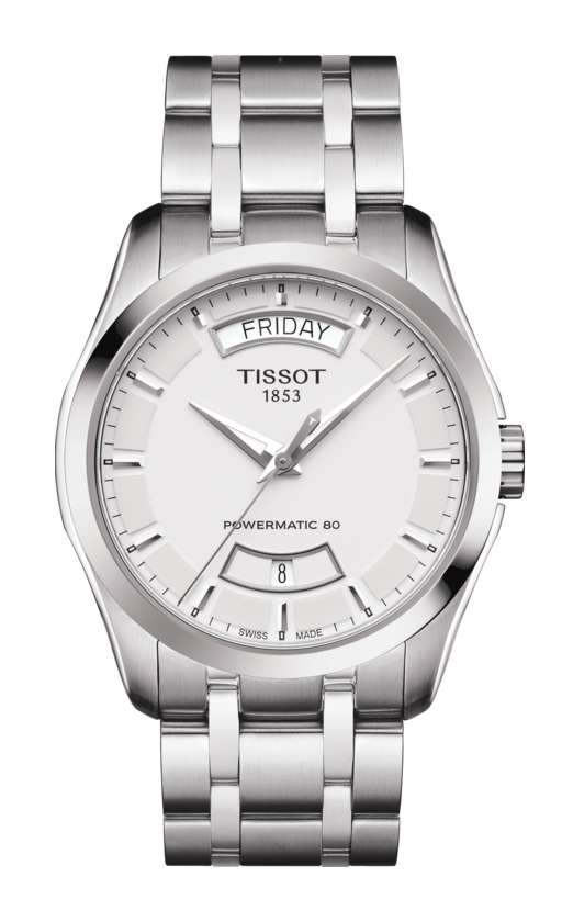Tissot Couturier Silver Dial Day-Date Stainless Steel Powermatic 80 Mens Watch T0354071103101