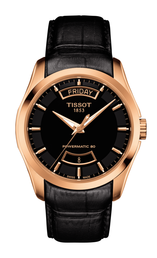 Tissot Couturier Black Dial Day-Date PVD Rose Gold Plated Powermatic 80 Mens Watch T0354073605101
