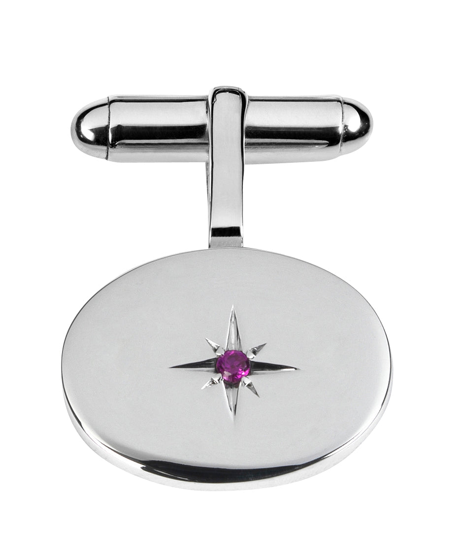 Sterling Silver Classic Oval Ruby Set T-Bar Cufflinks