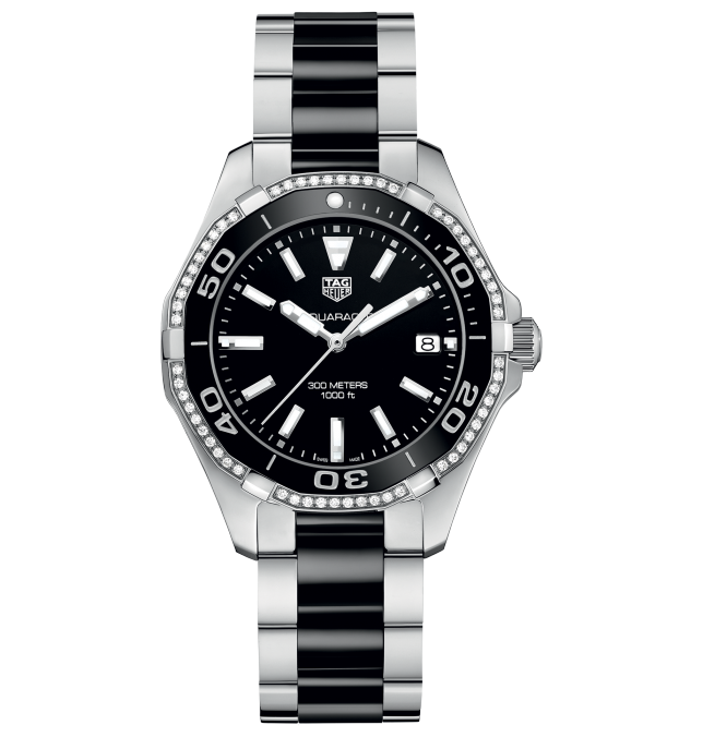 TAG Heuer Aquaracer Lady Stainless Steel & Black Ceramic Diamond Set Womens Quartz Watch WAY131G.BA0913