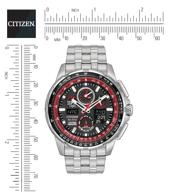 Citizen Eco-Drive Red Arrows Skyhawk A-T Black Dial Stainless Steel Mens Radio Controlled Chronograph Watch JY8059-57E