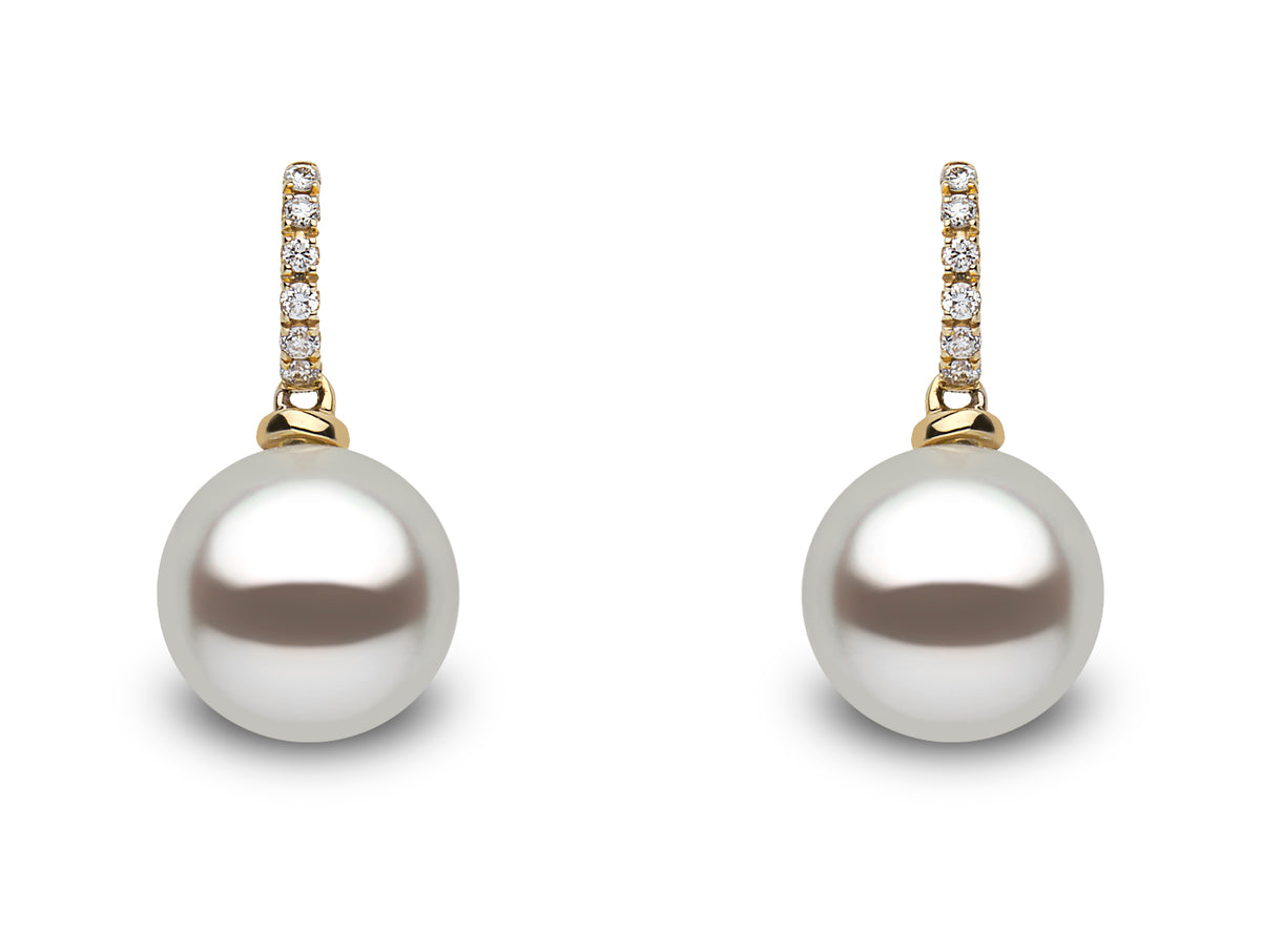 YOKO London 18ct Gold Cultured Freshwater Pearl & Diamond Drop Earrings