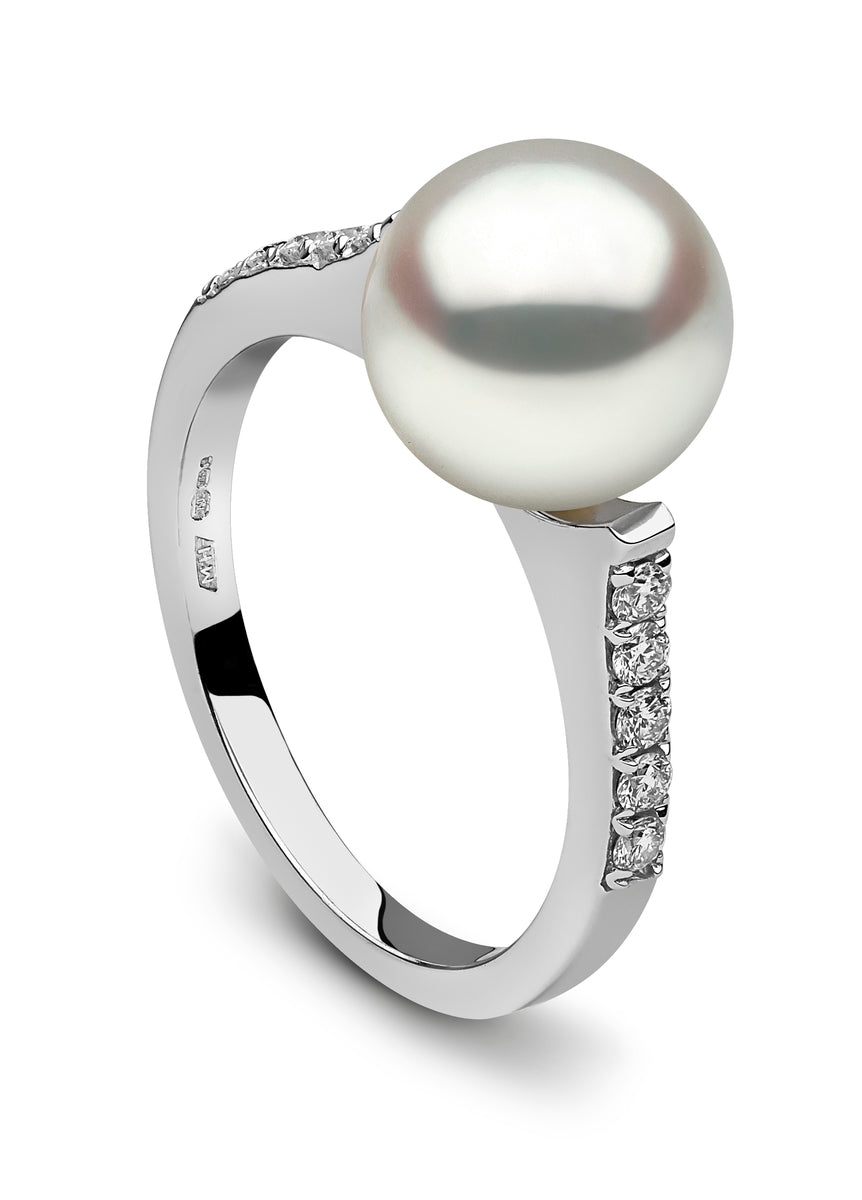 YOKO London 18ct White Gold Cultured Freshwater Pearl & Diamond Set Ring