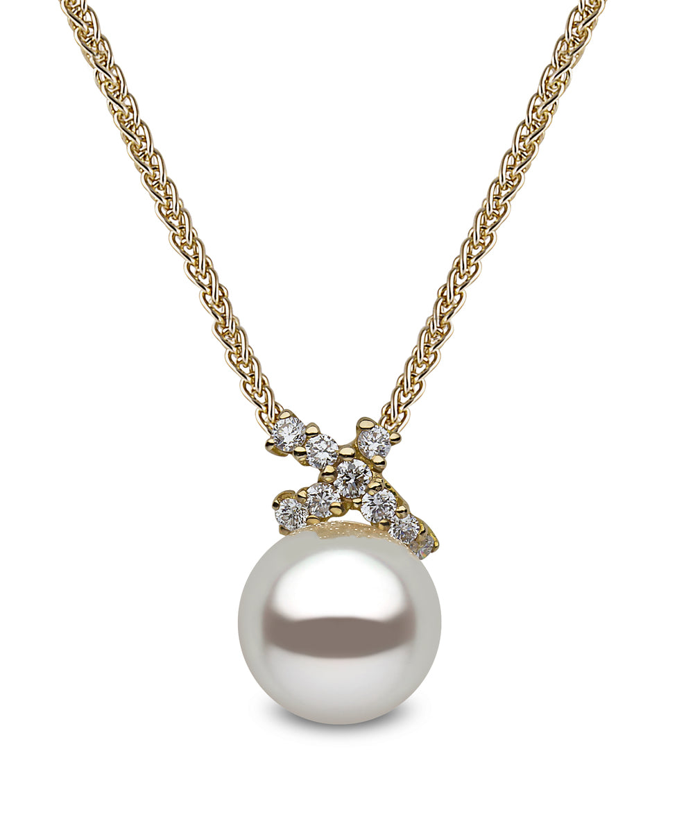 YOKO London 18ct Gold Cultured Freshwater Pearl & Diamond Set Pendant Necklace