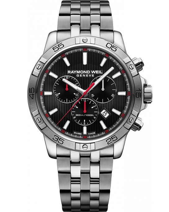 Raymond Weil Tango 300 Black Dial Stainless Steel Mens Quartz Chronograph Watch 8560-ST2-20001