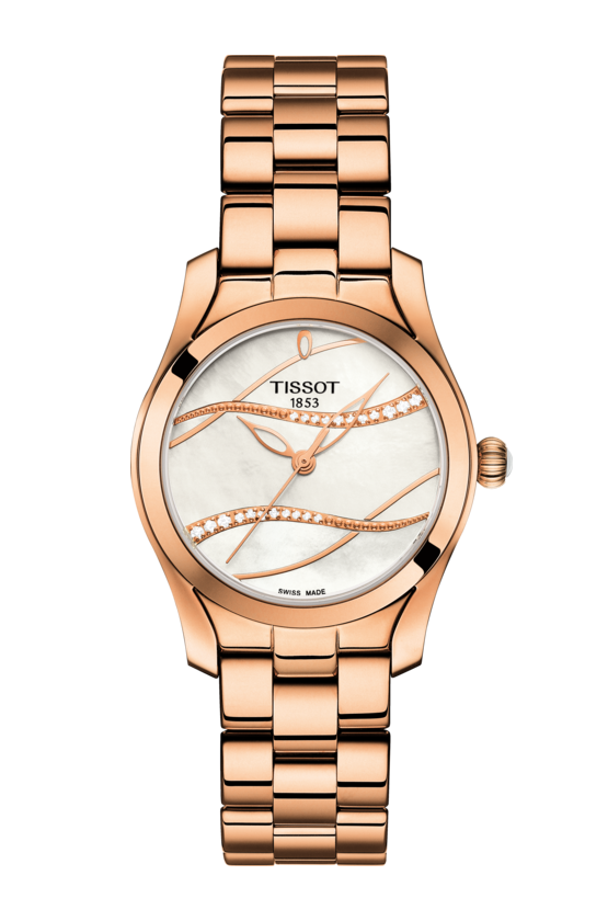 Tissot T-Wave II Mother of Pearl Dial Diamond Set Rose PVD Gold Plated Womens Quartz Watch T1122103311100