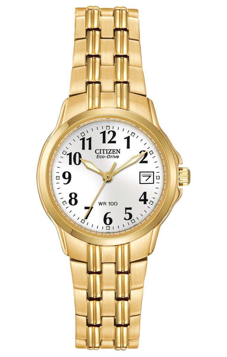 Citizen Eco-Drive White Dial Gold Plated Womens Watch EW1542-59A