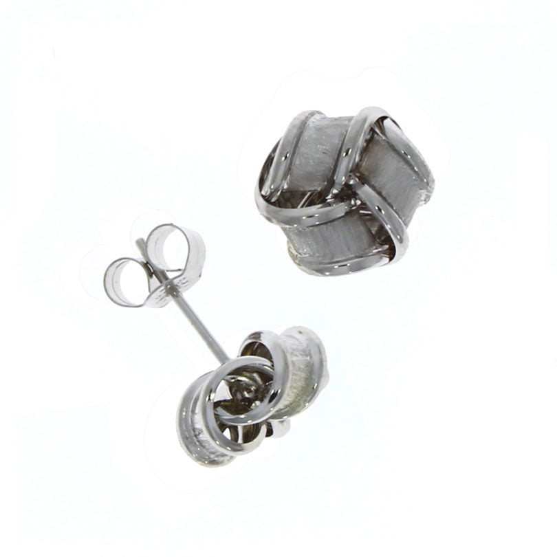 9ct White Gold Frosted Ribbon Knot Stud Earrings
