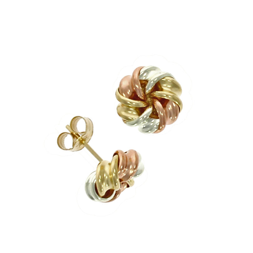 9ct 3 Colour Gold Fancy Knot Stud Earrings