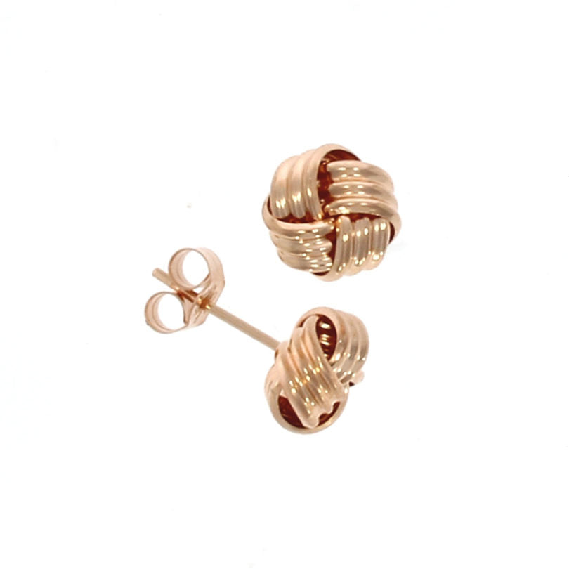 9ct Rose Gold Ribbed Knot Stud Earrings