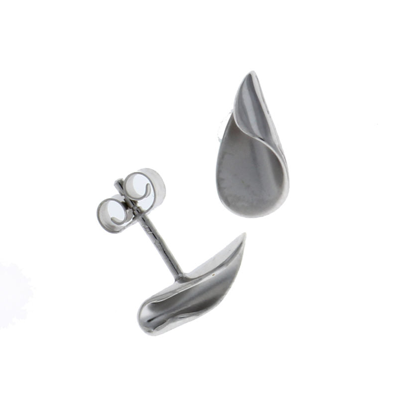 9ct White Gold Satin & Polished Curl Stud Earrings