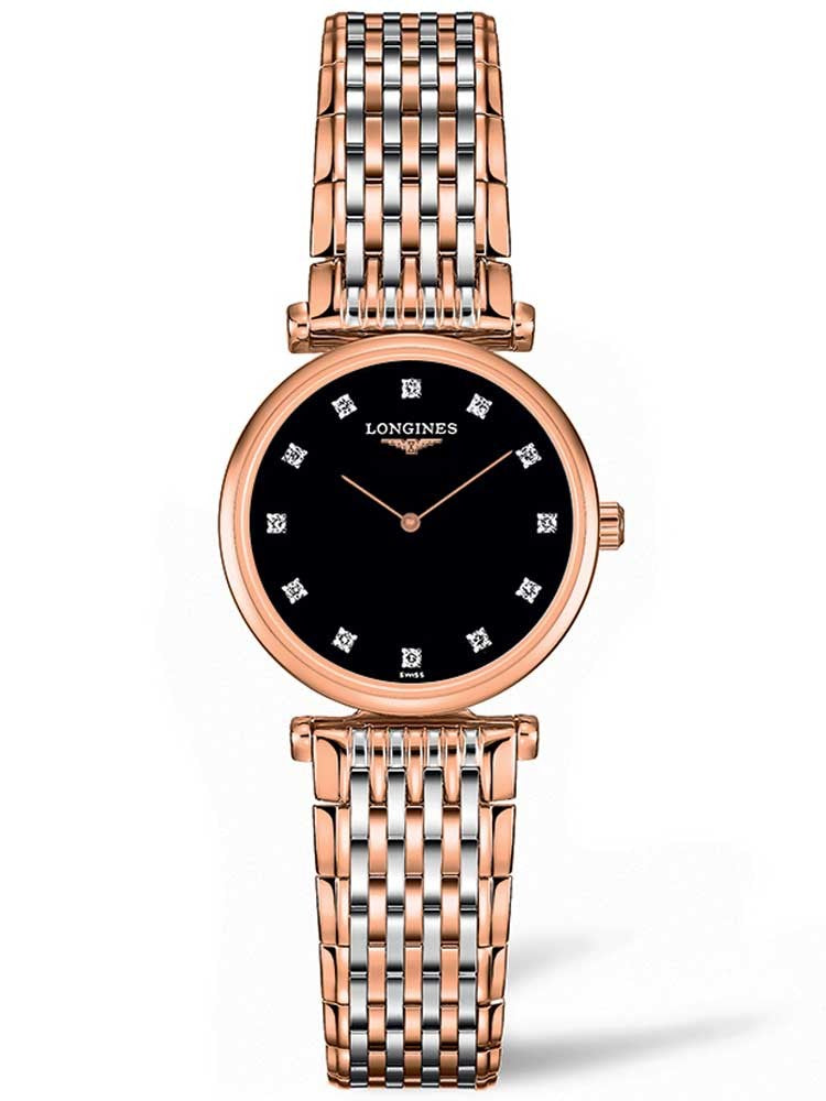 Longines La Grande Classique de Longines Diamond Set Black Dial Rose Two Tone Womens Quartz Watch L42091577