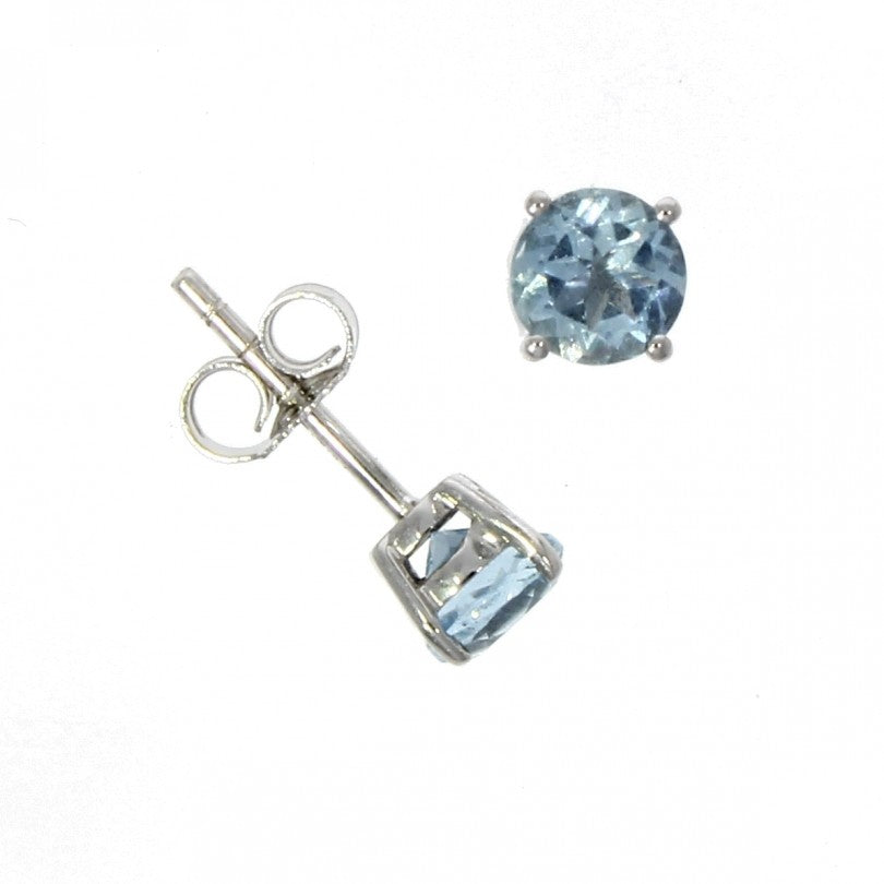 9ct White Gold Round Aquamarine Claw Set Stud Earrings