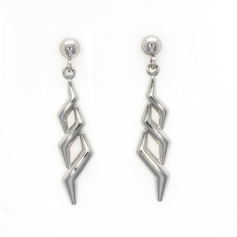 9ct White Gold Polished Zig Zag Drop Earrings