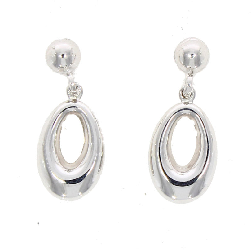 9ct White Gold Polished Open Oval Drop Earrings