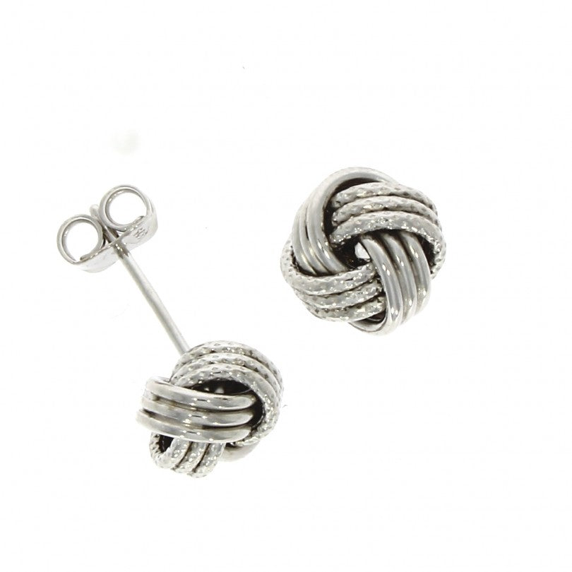 9ct White Gold Polished & Textured Knot Stud Earrings
