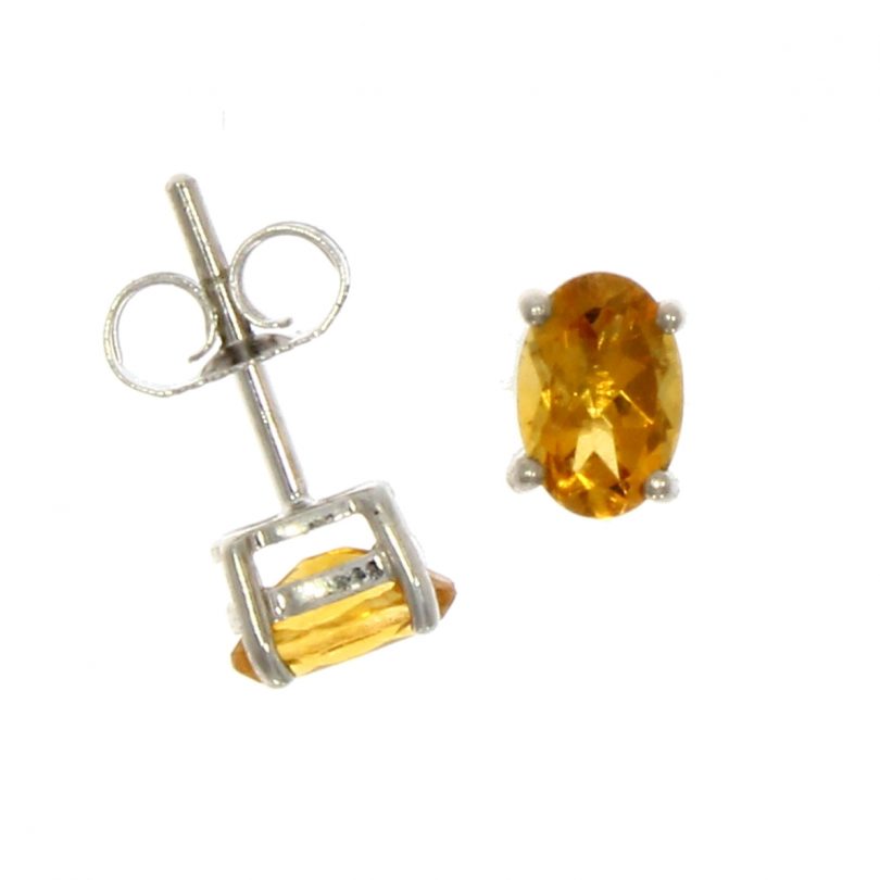 9ct White Gold Oval Citrine Claw Set Stud Earrings