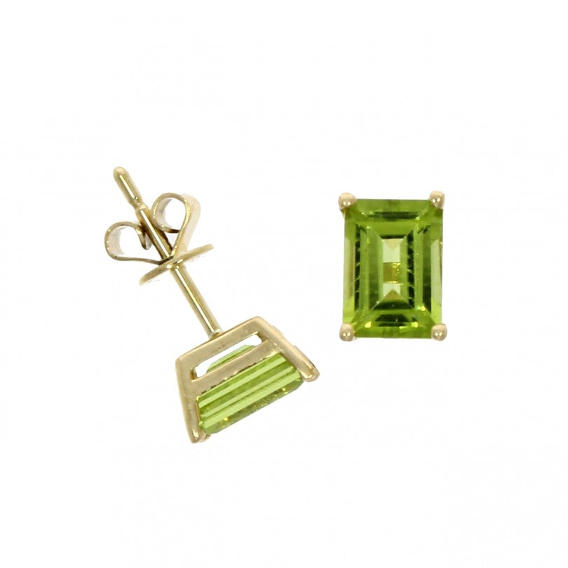 9ct Gold Octagonal Peridot Claw Set Stud Earrings
