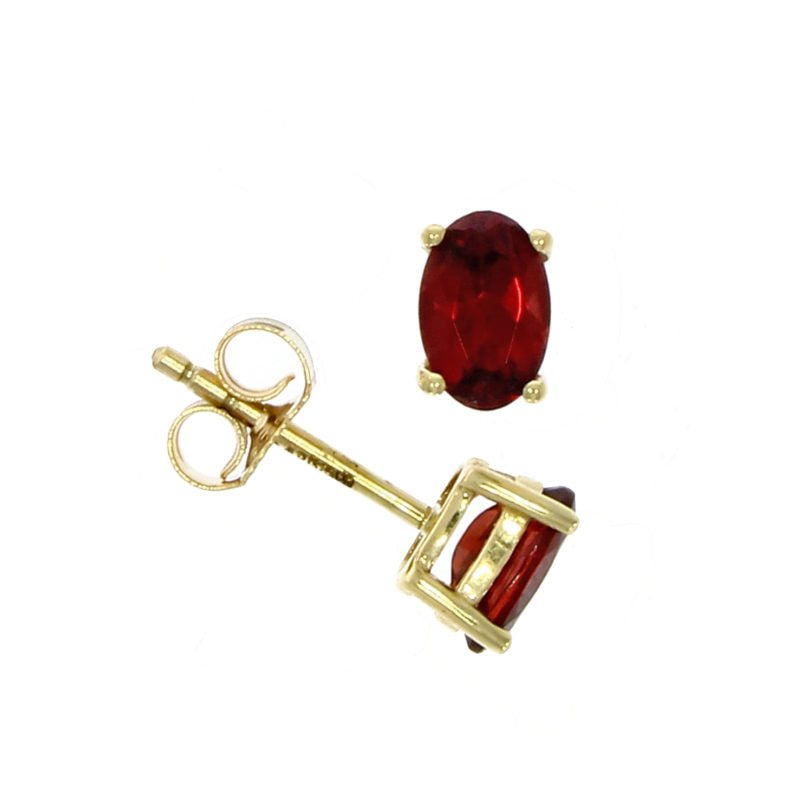 9ct Gold Oval Garnet Claw Set Stud Earrings