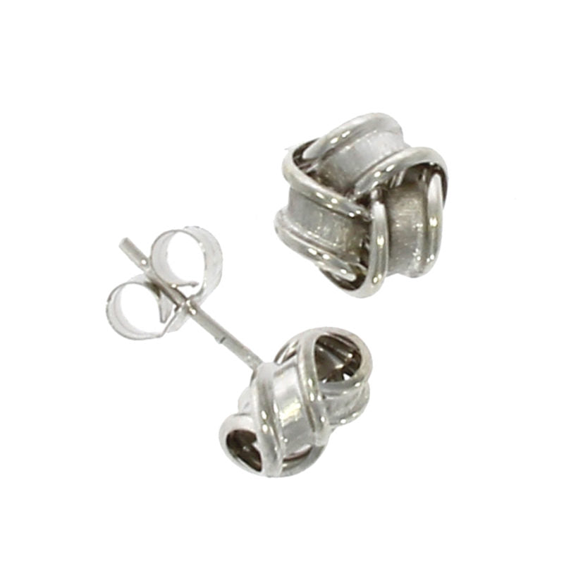 9ct White Gold Frosted Ribbon Knot Stud Earrings